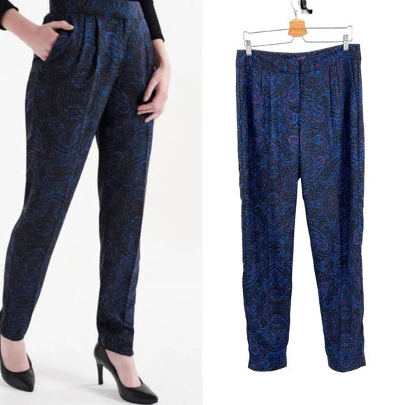 Long Tall Sally Paisley Printed Tapered Pants Blue Black Size US 8 - Picture 1 of 8